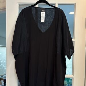 Black V-Neck Linen and Jersey Shirt